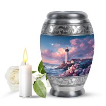 JAGASY Lighthouse Small Urn for Ashes for Women - Ocean Pink Clouds Birds Decorative Urns for Mother - Blue Cremation Urns for Human Ashes Keepsake - Flowers Urn for Mom & Dad - (3 Inch)