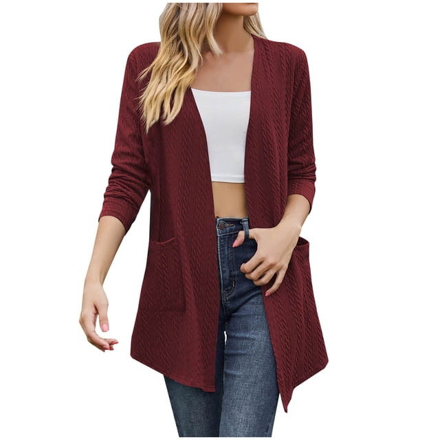 Yuyuzo Cardigans pour Femmes 2025 Automne Cardigan à devant Ouvert Chandails Décontractés Légers avec Poches