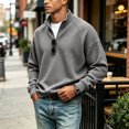 thumbnail image 5 of Dresfit Quarter Zip Pullover for Men Collared Waffle Sweatshirts Winter Long Sleeve Mock Neck Sweatshirt Adjustable Half Zip Knit Shirts S, 5 of 8