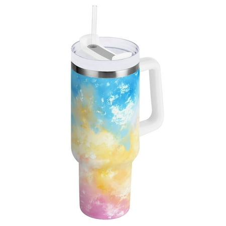 

JSTEL Tie Dye Rainbow Color 30 oz Tumbler Stainless Steel Water Bottle Vacuum Insulated Cup with Straw Lid & Handle For Travel Car Cup Holder