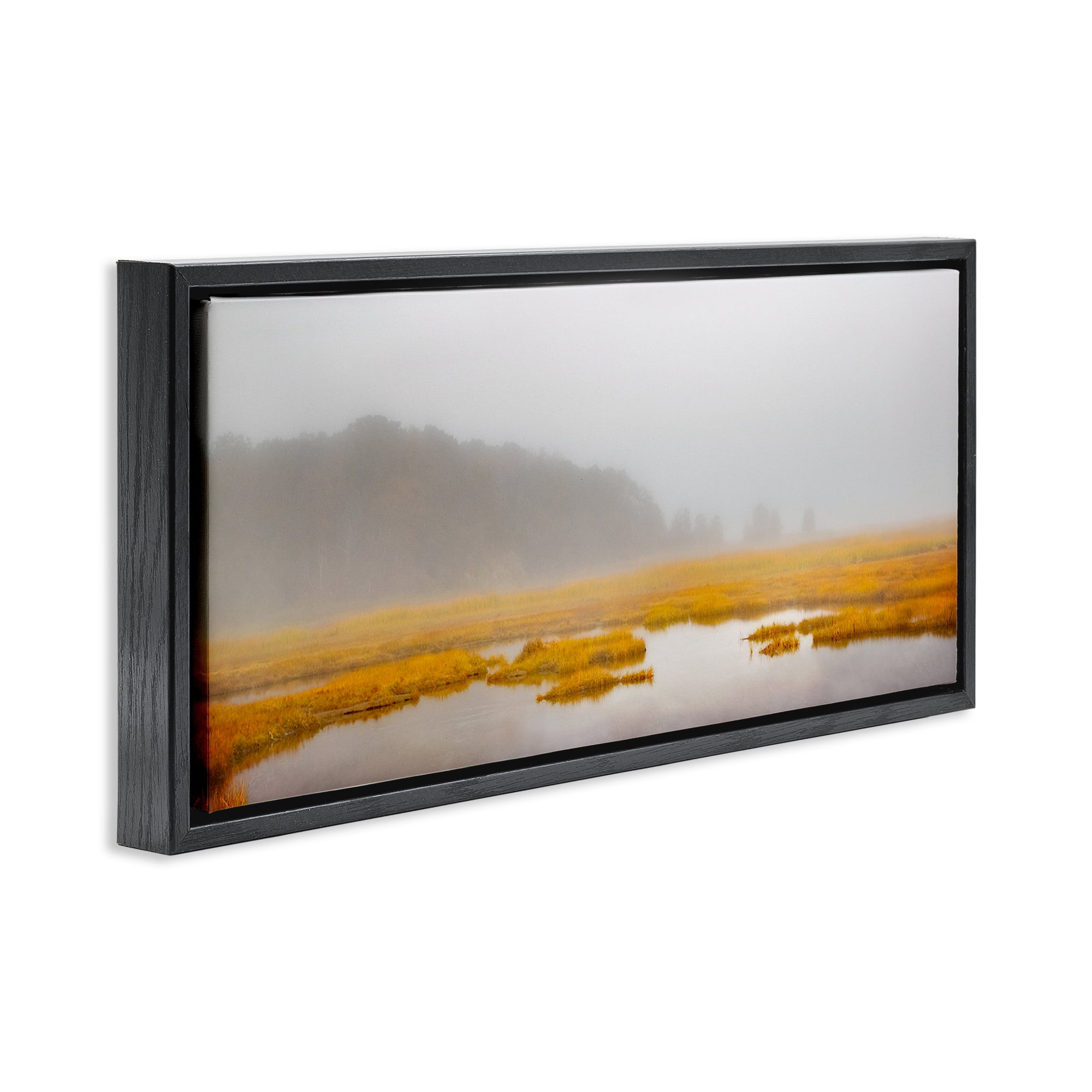Stupell Industries Flooded Marshland Landscape Landscape Photography Black Floater Framed Canvas Art Print Wall Art, 31 x 14