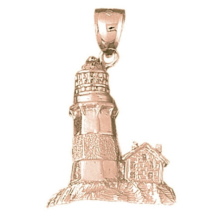 14K Rose Gold Lighthouse Pendant - 35 mm