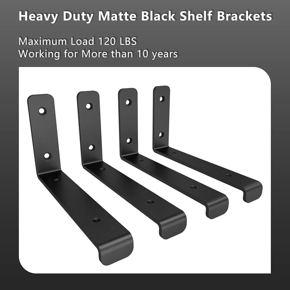 Solennerer Heavy Duty 7.25" Floating Shelf Brackets Support, Set of 6, Wall Mounted 1/4" Thickness, Matt Black ,Decorative Shelves (Shelf Bracket-7.25"-6)