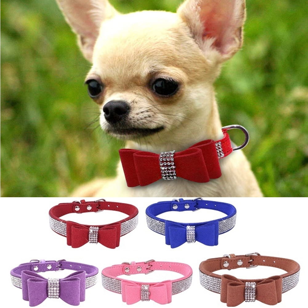Travelwant Bling Soft Leather Dog 26 Cat Collar 26 Leash Set Rhinestone Flocking Sparkly