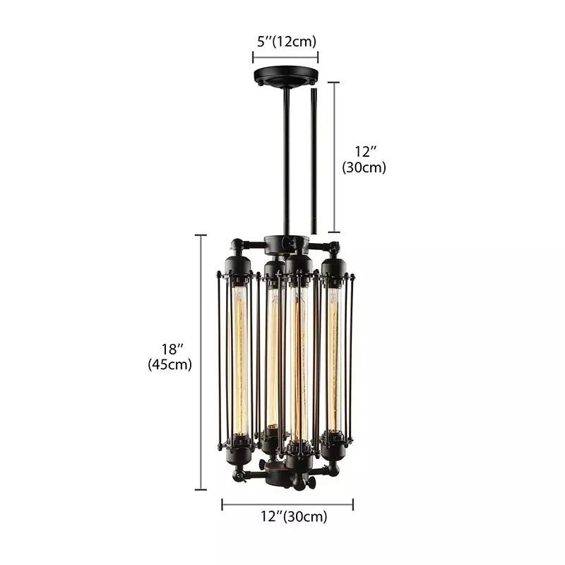 FINE MAKER 4 Heads Chandelier Vintage Pendant Light Steampunk Style Loft Ceiling Fixture