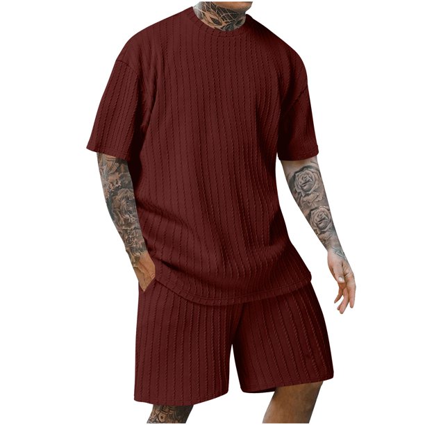 Traje Deportivo Perforado de los Hombres, Moda de Manga Corta Cuello Redondo de Ocio para el Desgaste Casual Y de Playa, Blusa Atlética de Poliéster Suave