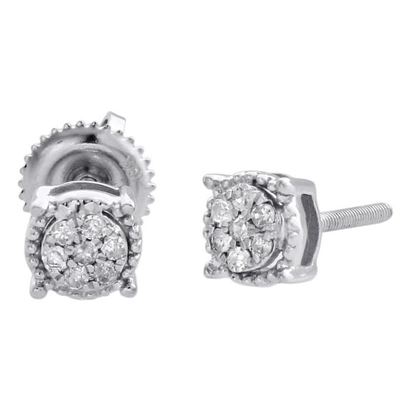 10K White Gold Round Diamond Cluster Studs 5.25mm Screw Back Earrings 1/10 Ct.