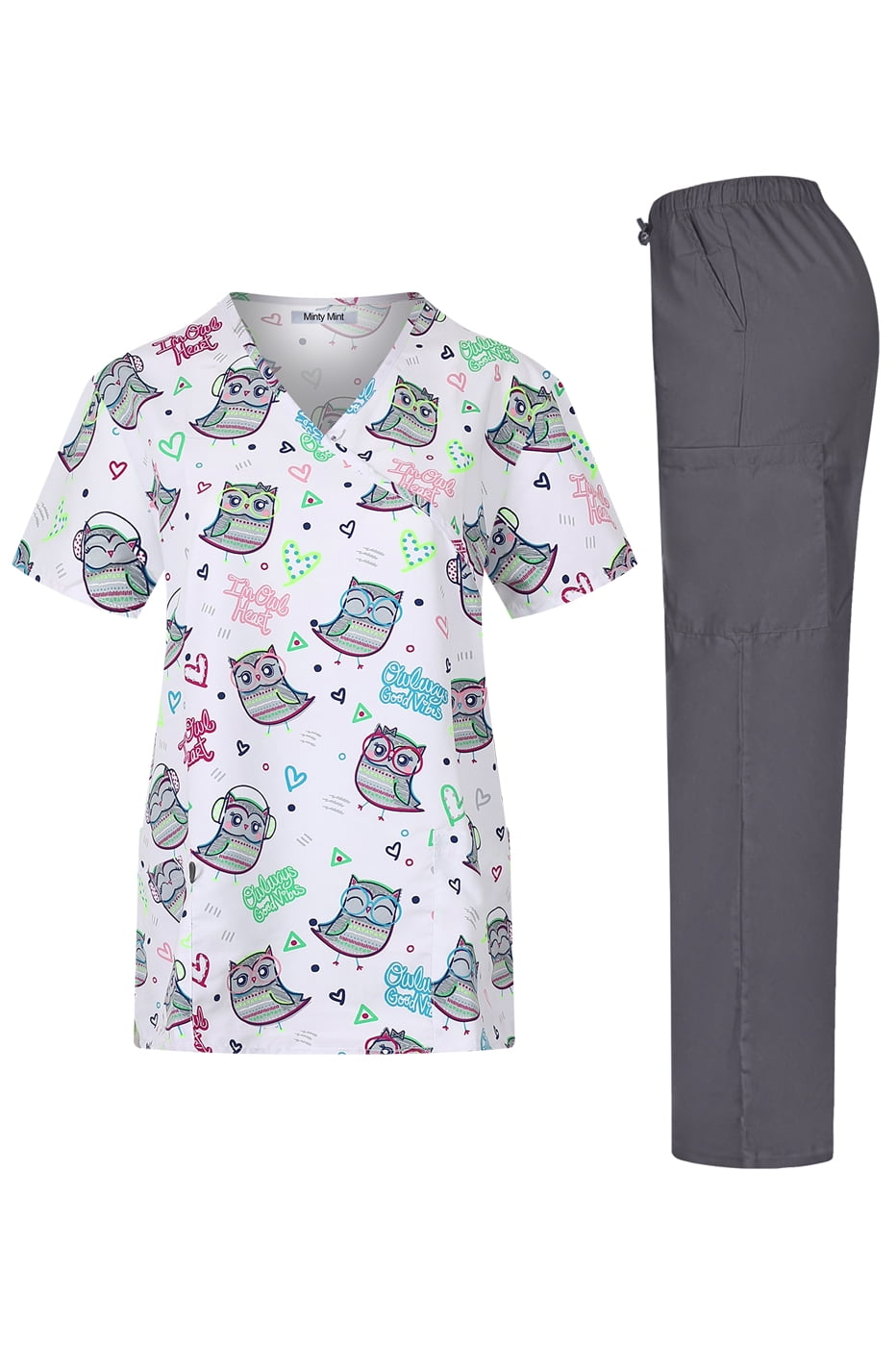 Minty Mint Microfiber Printed Medical Scrub Set VNeck Top and Pants