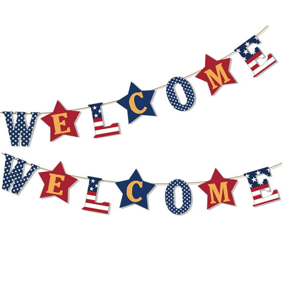 4th of July Banner Welcome Bunting Garland USA Independence Day Hanging Sign for Veterans Day Memorial Day Photo Prop Decor