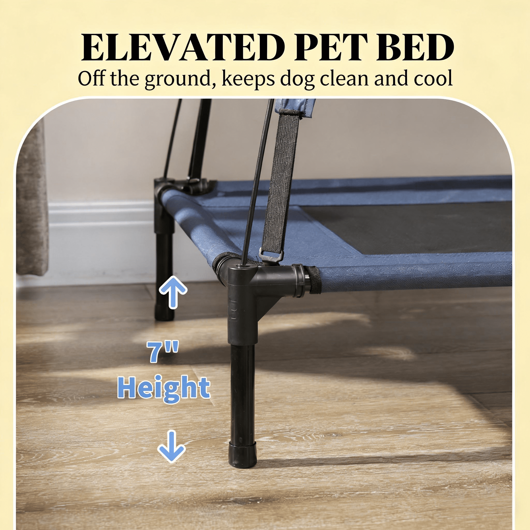 30 Inch Elevated Dog Bed with Canopy, Breathable Mesh Portable Dog Cot, 7" Elevated Airflow Foldable Pet Bed with Travel Bag for Medium Dogs Up to 44 lbs