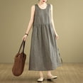 thumbnail image 6 of Taylonsss Retro Linen Checkered Vest Dress Round Neck Sleeveless Casual Vintage Summer Outfit, 6 of 8