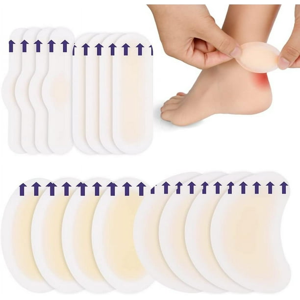 Apósito para ampollas, 16 láminas en 4 tamaños Apósito de gel hidrocoloide, Apósito para ampollas en el talón, Apósito de gel hidrocoloide invisible para la prevención y el cuidado de las ampollas.