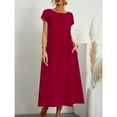 thumbnail image 4 of Vestido informal de lino sin mangas para mujer con bolsillos - Vestido midi de verano holgado con cuello redondo, 4 of 6