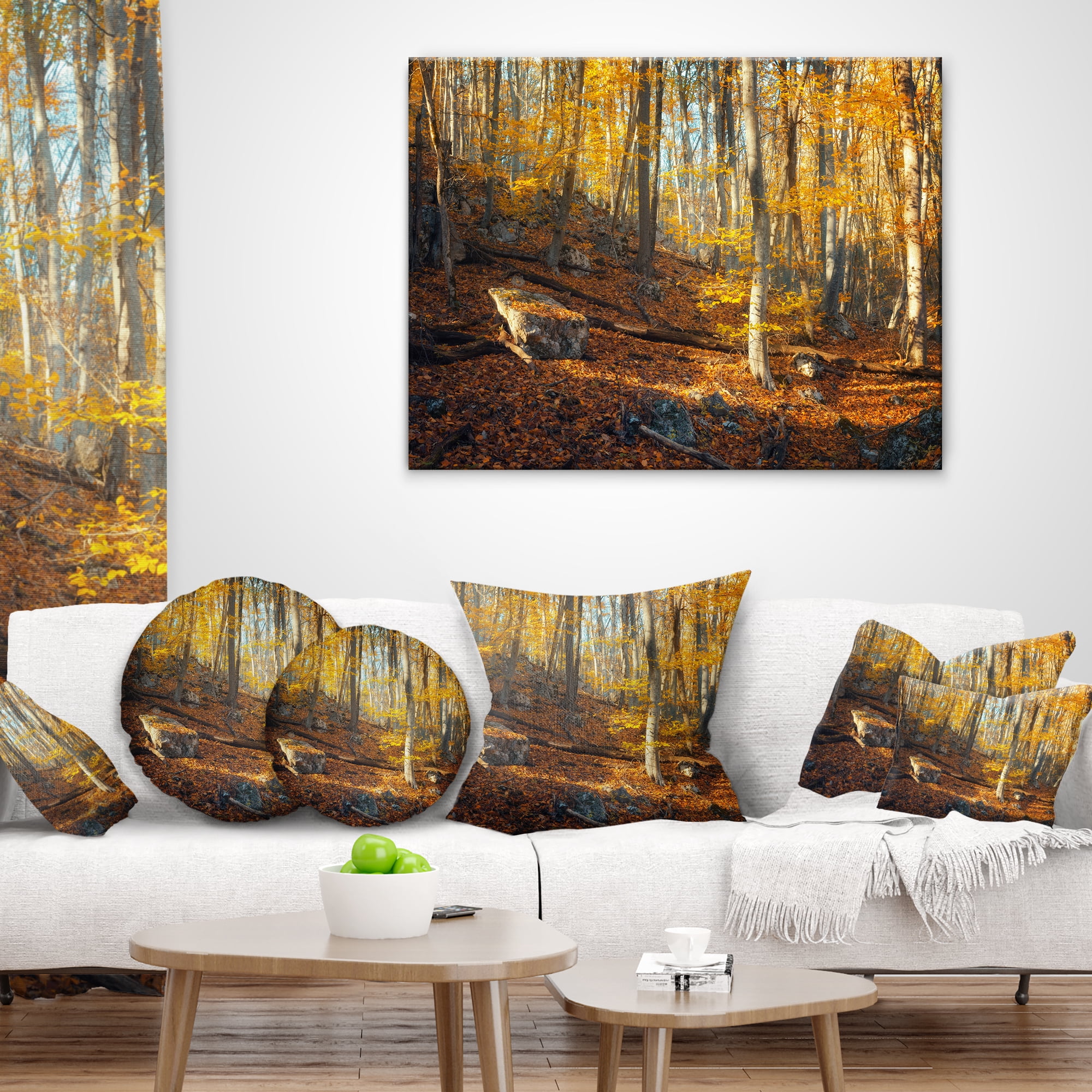 Designart Crimean Mountains Yellow Leaves - Landscape Photography Throw Pillow - 12x20