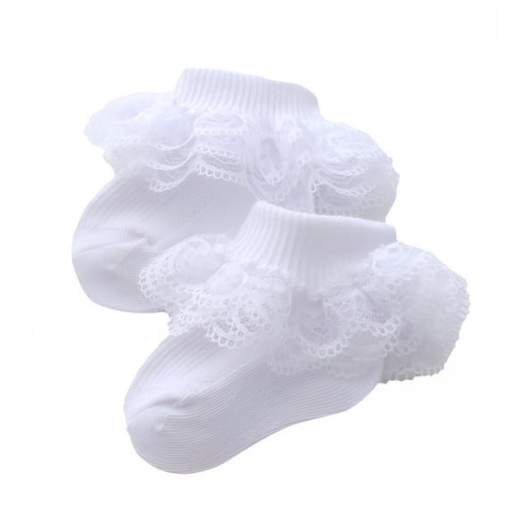 TELOLY Baby Lace Girls Socks Eyelet Triple Lace Ruffle Cotton Socks for Newborn/Infant/Toddlers White Ruffle Socks Girls