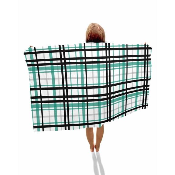 Teal Black Plaid Beach Towels Oversized Super Absorbent, Farmhouse Teal Black Checkered Lightweight Bath Towel Quick Dry Sets For Bathroom/Pool/Rv Camping/Beach Play/Gym Room/Picnic 31"x62"
