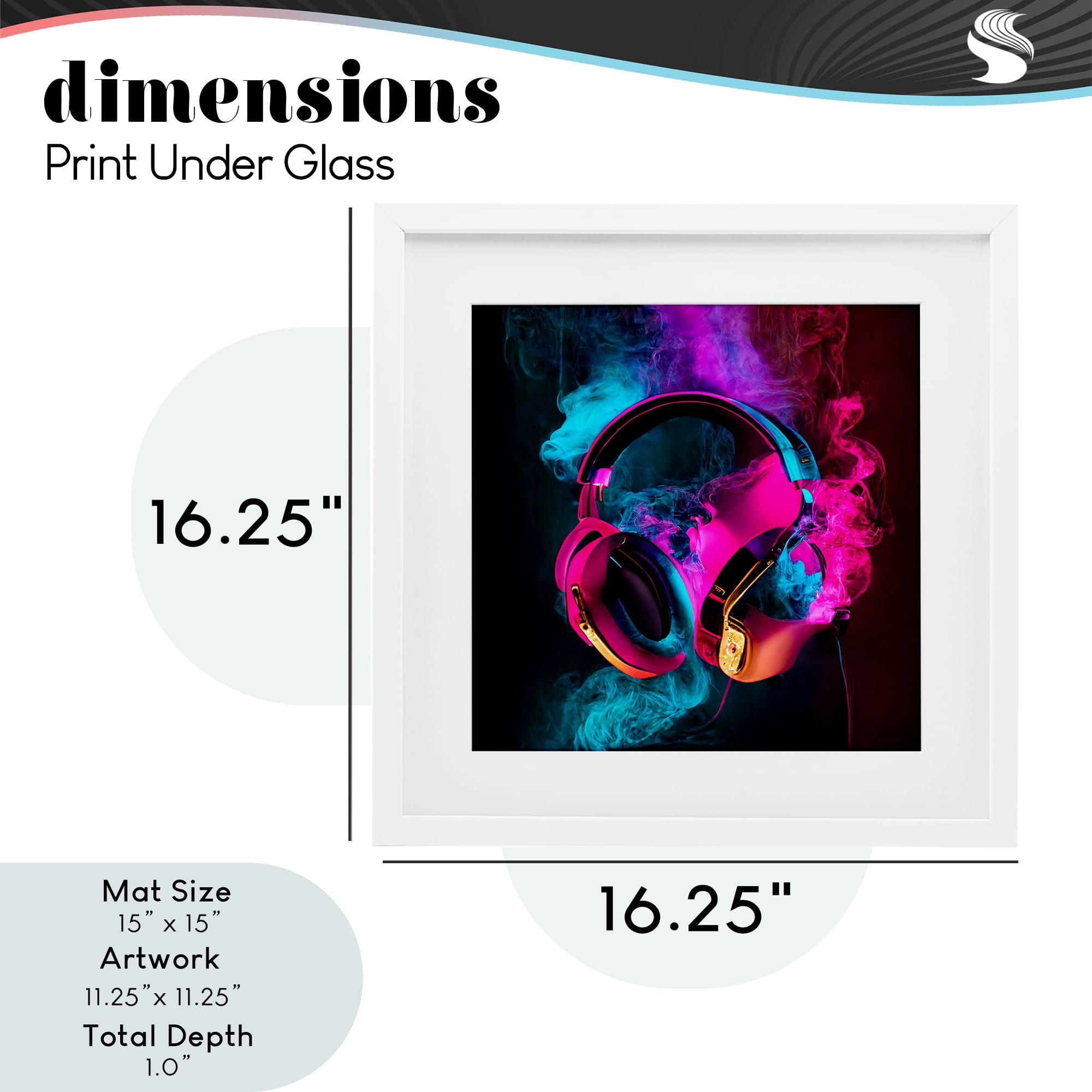 Power Play Pink & Blue Headphones White Framed Print Under Glass, design by Sasha
