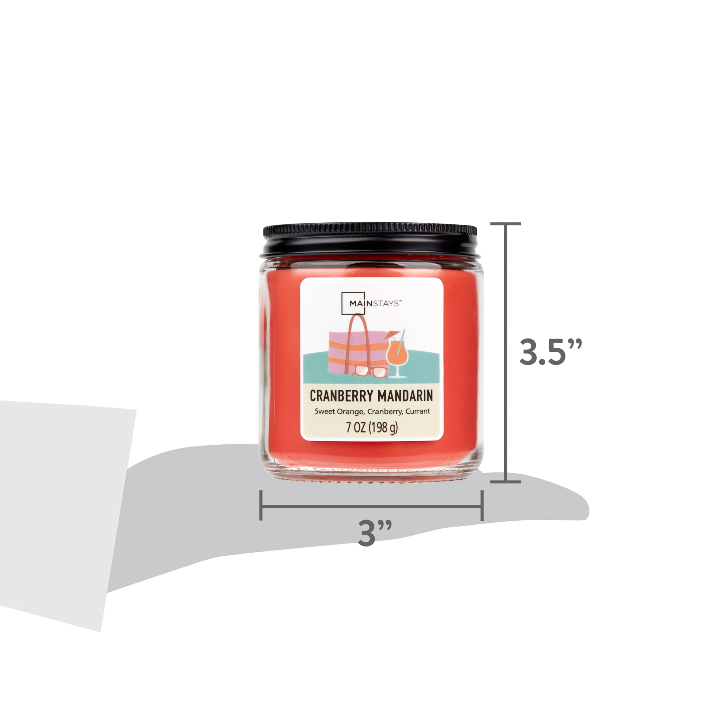 (3 pack) Mainstays Single-Wick Twist Glass Jar Scented Candle, Cranberry Mandarin, 7oz.