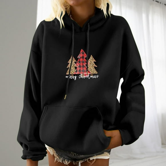 Amzcrzy Hoodies for Women Christmas Hoodie Women's Fashion Printing Long Sleeve Pocket Pullover Shirt Blouse Hooded Sweatshirts Pullover Hoodie Women's Sweatshirts and Hoodies S