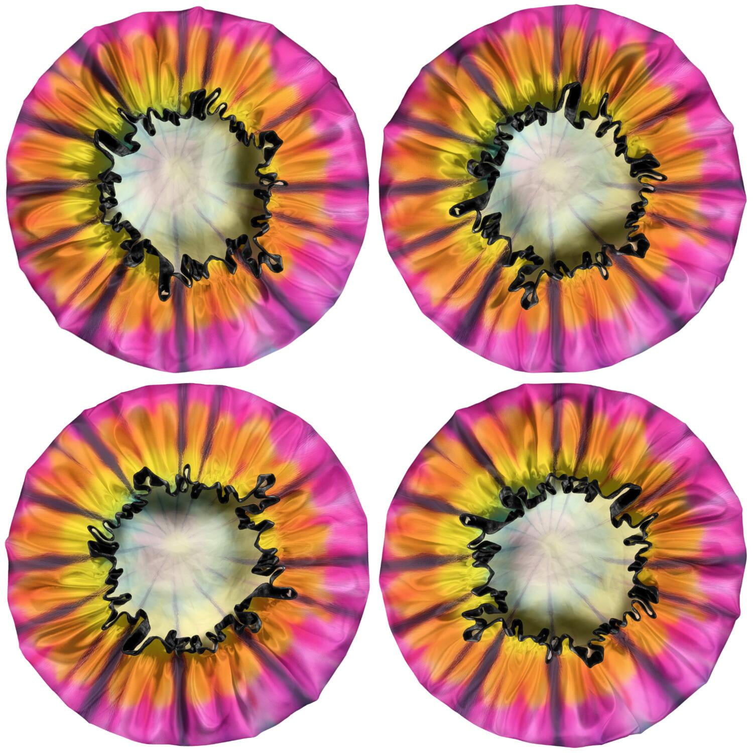 Shower Caps,Rainbow Tie Dye Mandala Pattern Waterproof Shower Cap for Women 4 Pieces,Double Reusable Hair Cover for Shower PEVA Elastic Stretch Hem