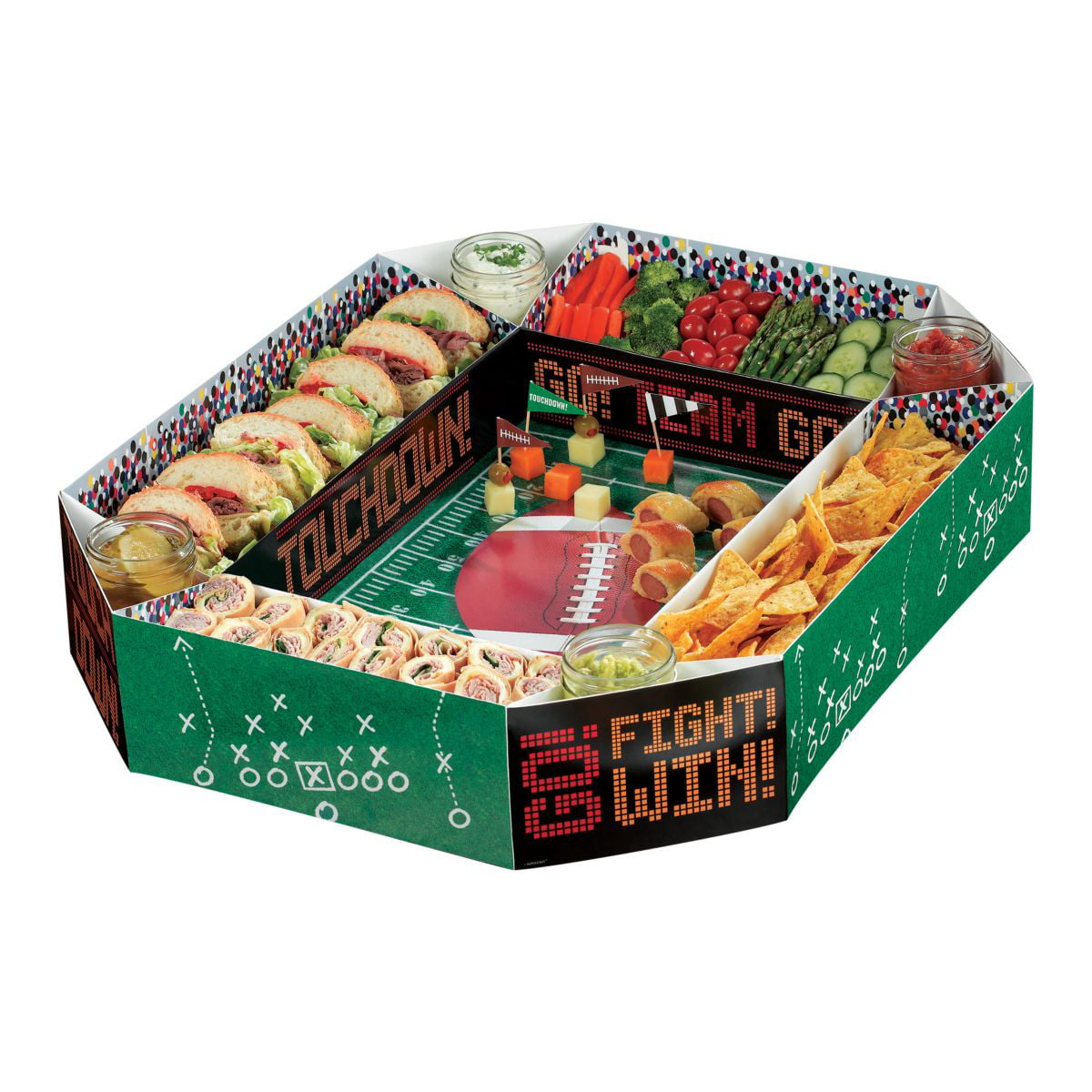 25 x 4.5 x 20.5 Inches Juvale & Dipping Bowls Blue Panda Football Snack Stadium Party Tray for Appetizers 