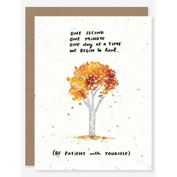Inspirational Healing Card – “One Second, One Minute, One Day at a Time” – Beautiful Tree Design – Encouragement Card for Friends and Family
