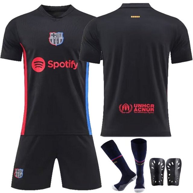 2425 Camiseta de visitante del Barcelona chaleco negro 19 Yamal No. 10 Messi traje de uniforme de fútbol camiseta transfronterizaVersión en blanco+calcetines+protectores de piernas