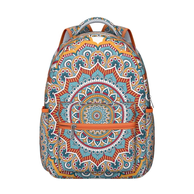 Meditation Space Students Backpack Comfortable, Wear-Resistant School Bag with Mandala Ornament Pattern and Spiritual Emotional Balance Design