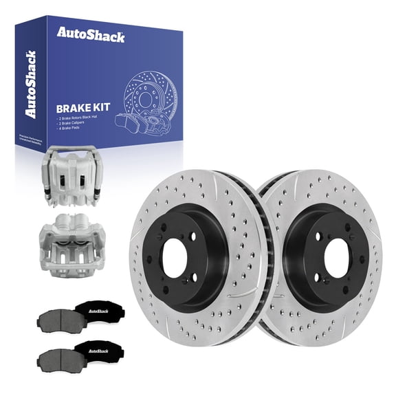 AutoShack Front Vented Drilled & Slotted E-Coated Brake Rotors   Premium Ceramic Pads   Calipers 8-PC Brake Kit Replacement for 2011-2017 Honda Odyssey ShadowGuard 12.59" (319.8 mm)