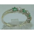 thumbnail image 4 of LBG British Made 10k White Gold Cultured Pearl & Emerald Womens Eternity Ring - Size 5.75 - 33 size options, 4 of 7