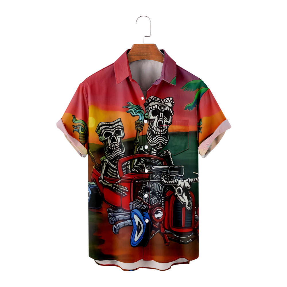 Bextsrack Men & Boys Hawaiian Shirt Skull Printed Short Sleeve ButtonDown Hawaiian Shirts