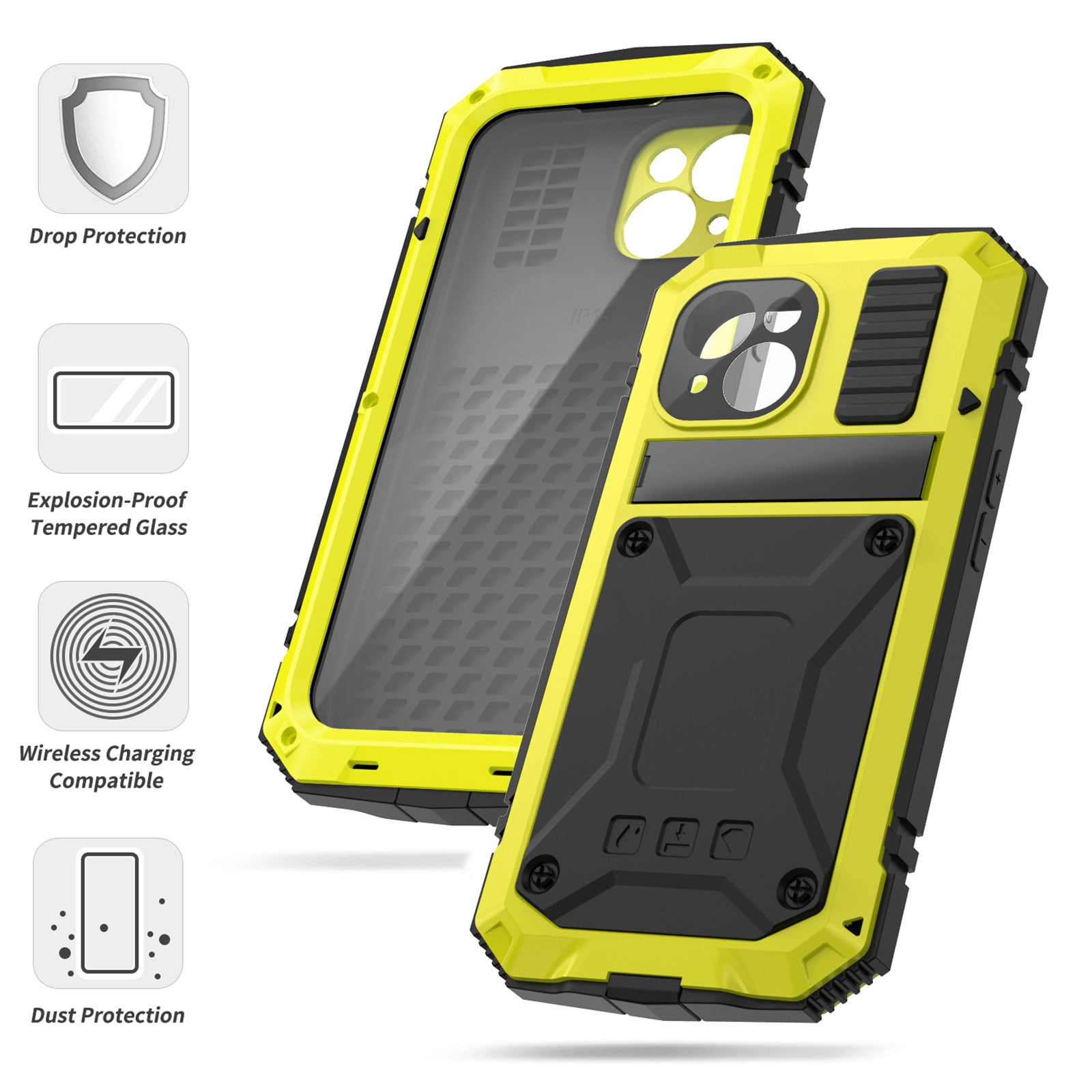 for iPhone 13 Armor Cover Case with Screen Protector, with Built-in 360° Rotate Ring Stand Heavy Duty Protection Cover Case for Apple iPhone 13, Yellow
