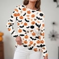 thumbnail image 5 of WTOBBY Women's Daily Casual Long Sleeve Printed Round Neck Top, Halloween Theme Split Hem Blouse for Fall Seasonal Fashion,Saffron M, 5 of 5