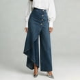 thumbnail image 6 of Kilaqueen Women's High Waisted Wide Leg Wrap Skirted Jeans Button Front Flowy Asymmetrical Denim Pants Trousers with Pockets, 6 of 7