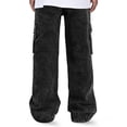 thumbnail image 4 of Smawell Men's Black Cargo Jeans, Relaxed Fit Wide Leg Denim Pants, Multi Pocket Workwear Jeans for Casual & Streetwear, Sizes 28-36, 4 of 7
