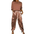 thumbnail image 2 of Pxiakgy suits for women Womens 2 Piece Outfits Dressy Pant Suits for A Wedding Casual Irregular Satin Wide Leg Pant Sets Brown + L, 2 of 4