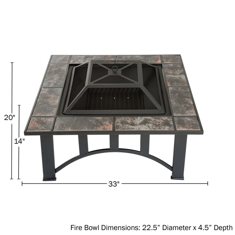 Fire Pit Set, Wood Burning Pit - Includes Screen, Cover and Log Poker - Great for Outdoor and Patio, 30 inch Square Marble Tile Firepit by Pure Garden Fire Pit Set, Wood Burning Pit - Includes Screen, Cover and Log Poker - Great for Outdoor and Patio, 30 inch Square Marble Tile Firepit by Pure Garden