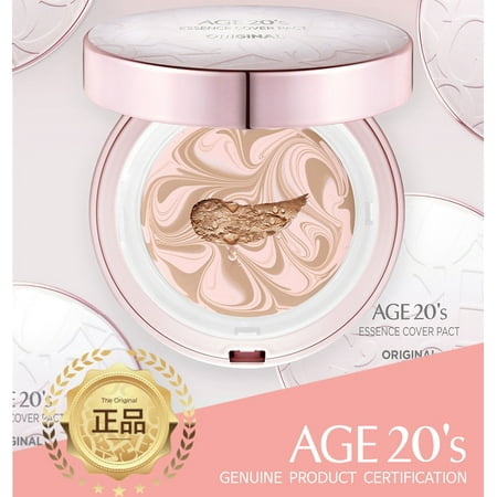 Age 20's Compact Foundation Premium Makeup, + 1 Extra Refill - Essence Cover Pact SPF50+ (Made in Korea) - Pink / Natural Beige (Color