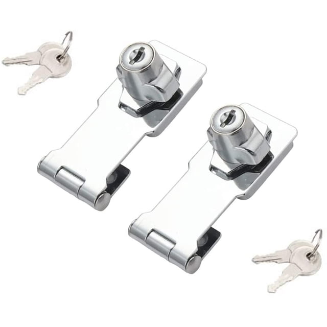 2 Packs Keyed Hasp Locks Twist Knob Keyed Locking Hasp For Small Doors, Cabinets And More,Stainless Steel Steel, Chrome Plated Hasp Lock Catch Latch Safety Lock