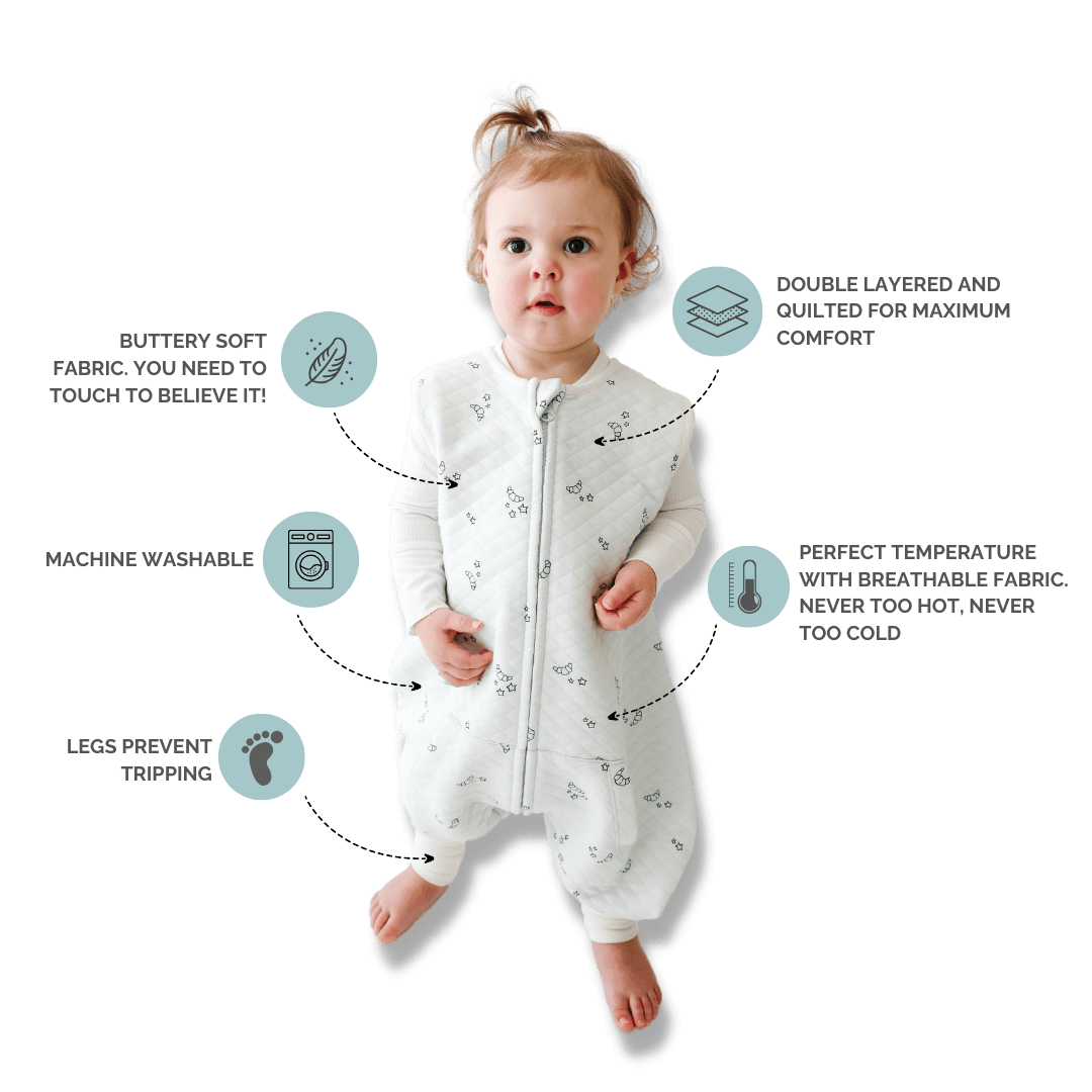 Tealbee Dreamsuit - Bamboo Sleep Sack with Legs - (0.8 Tog) Croissant 3T-4T