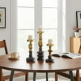 thumbnail image 5 of Danya B. Nara Antique Brass and Vintage Wood Taper Candlestick and Pillar Candle Holders - Set of 3, 5 of 7