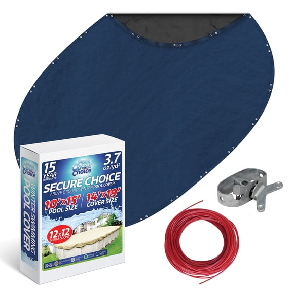 Winter Swimming Pool Cover for 10 ft x 15 ft Aboveground Oval Pool Size, Secure Choice Series, Solid Material, Color - Cobalt Blue, Pool Cover Choice 271015-4CHOICE