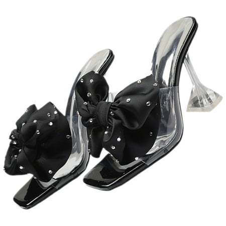 

Bow Tie Heels for Women Women s Slippers Ladies Sandals Black High Rubber Miss 8