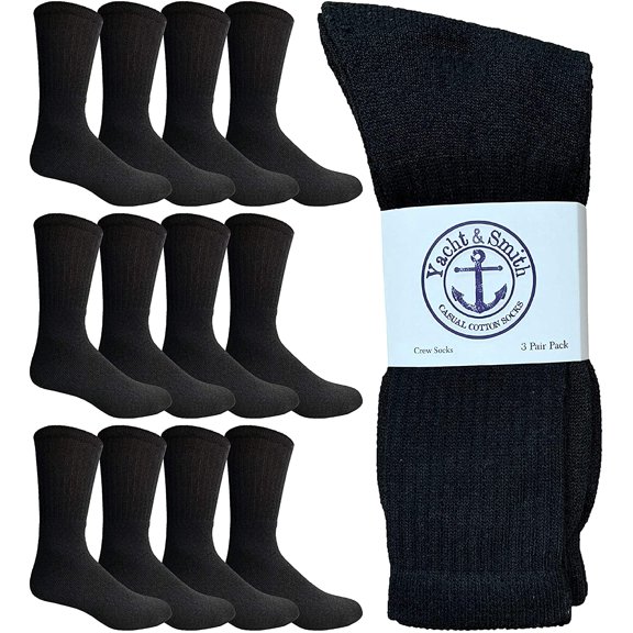 Yacht & Smith 12 Pairs Mens Cotton Crew Socks, Solid, Athletic Sports Socks, Valuepack (Brown)