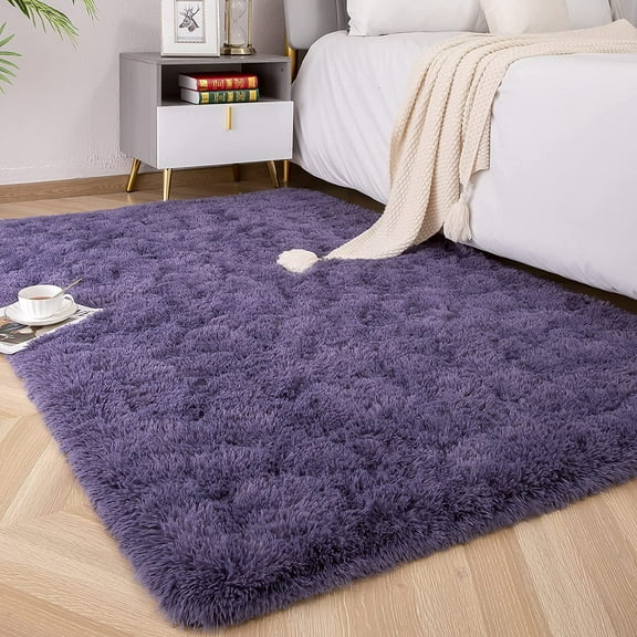 Lochas Fluffy Soft Shag Carpet Rug for Living Room Bedroom Big Area Rugs Floor Mat, 3'x5',Purple Gray
