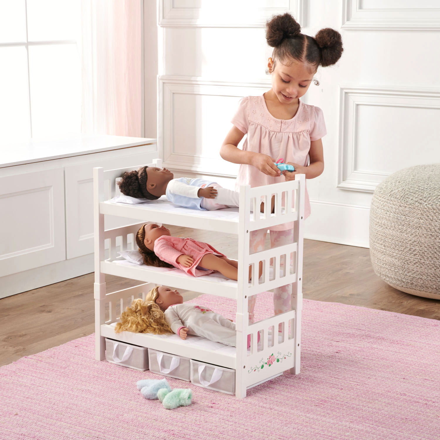 Badger Basket 1-2-3 Convertible Doll Bunk Bed with Baskets and Free  Personalization Kit - Executive Gray-Color:White Rose,Material:100%  Polyester Fabric 