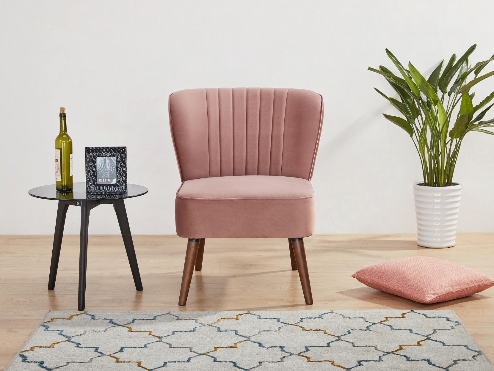 A&D Home Laguna Velvet Armless Slipper Chair, Velvet Pink