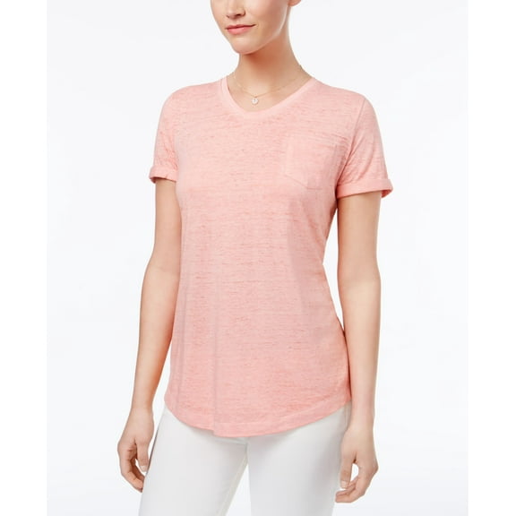 Style & Co V Neck Burnout Pocket T-Shirt Coral Bliss XL