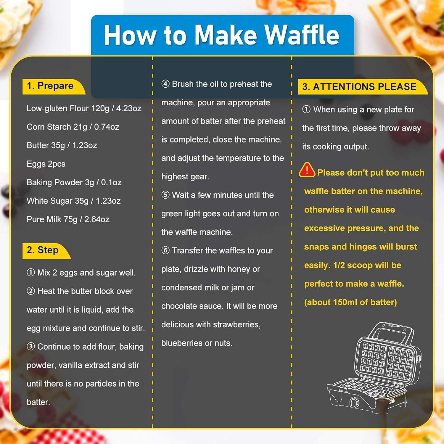 3-in-1 Waffle Maker with Removable Plates, Nonstick Sandwich & Pancake Maker, 5-Level  Control for Family Breakfast