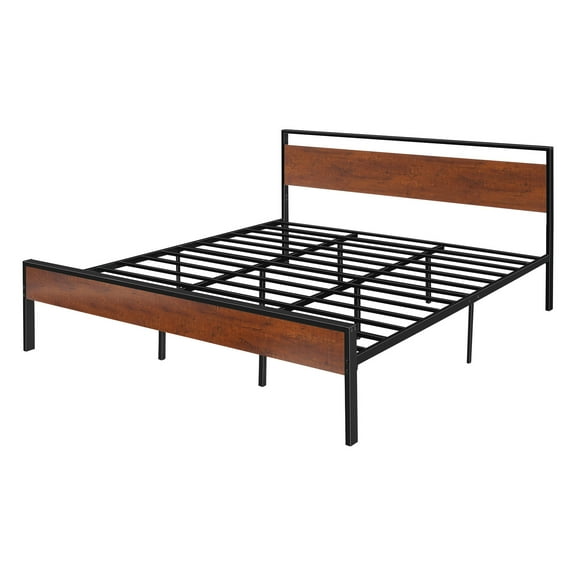 KFFKFF King Size Bed Frame, 14-Inch Metal Platform with Wooden Headboard and Footboard, Spacious Under-Bed Storage, Quiet Design, No Box Spring Required, Simple Assembly